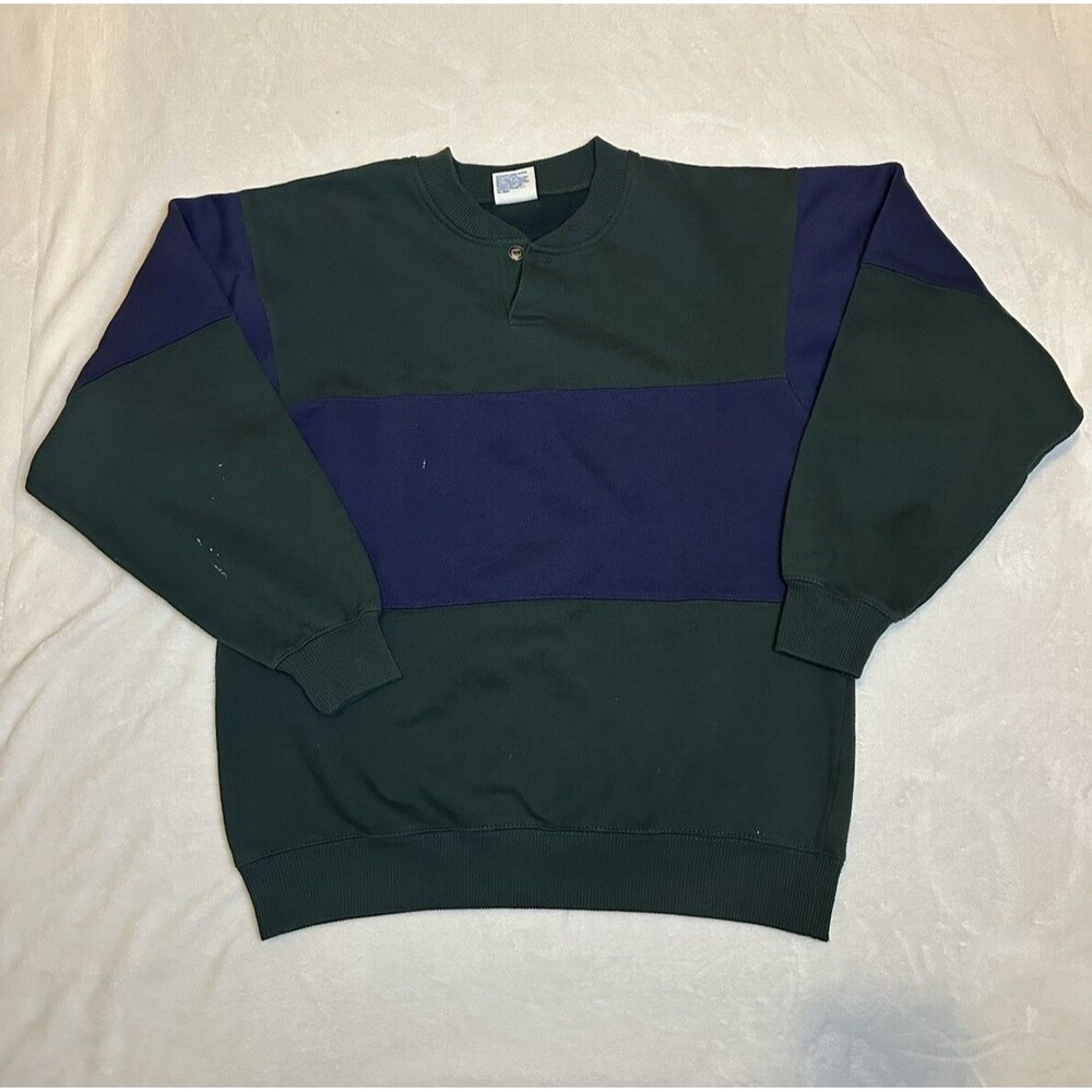 VTG 80s/90s Cheetah Mervyns Color Block Navy Green Sweatshirt Size M